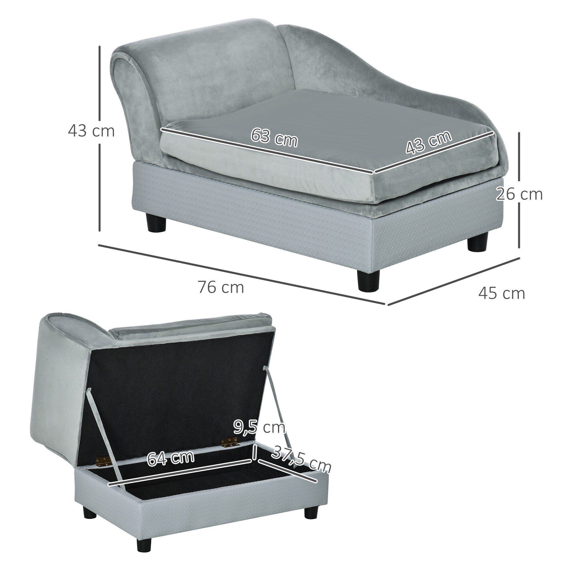 PawHut Hundesofa hellblau 76 x 45 x 41,5 cm (BxTxH)