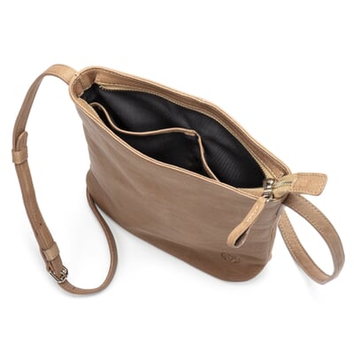 Damen-Schultertasche Rindleder, Taupe