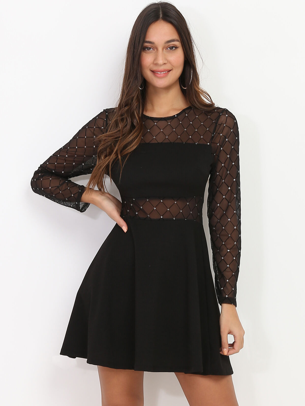 Robe patineuse en tulle à paillettes- Noir