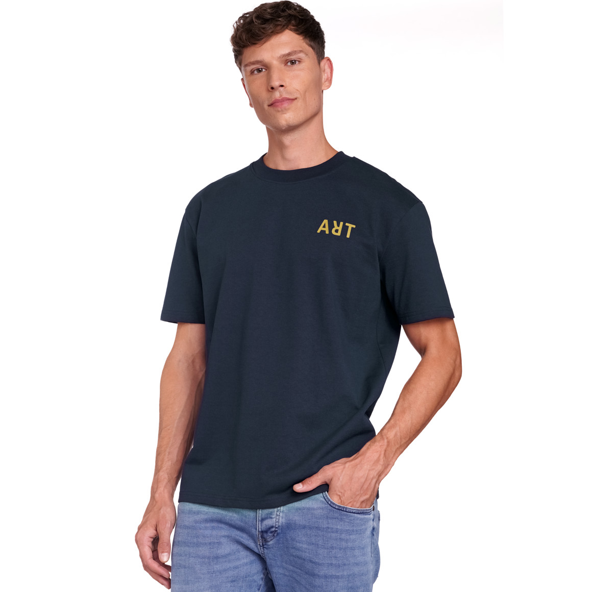 Jonas Nielsen Herren T-Shirt mit kleinem Print dunkelblau