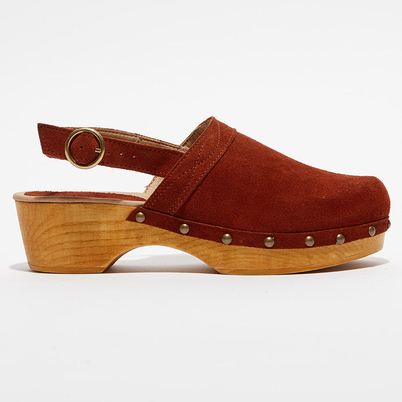 Apologie Studio Sabots en Velours de Cuir Nicole tabac - Talon 5 cm