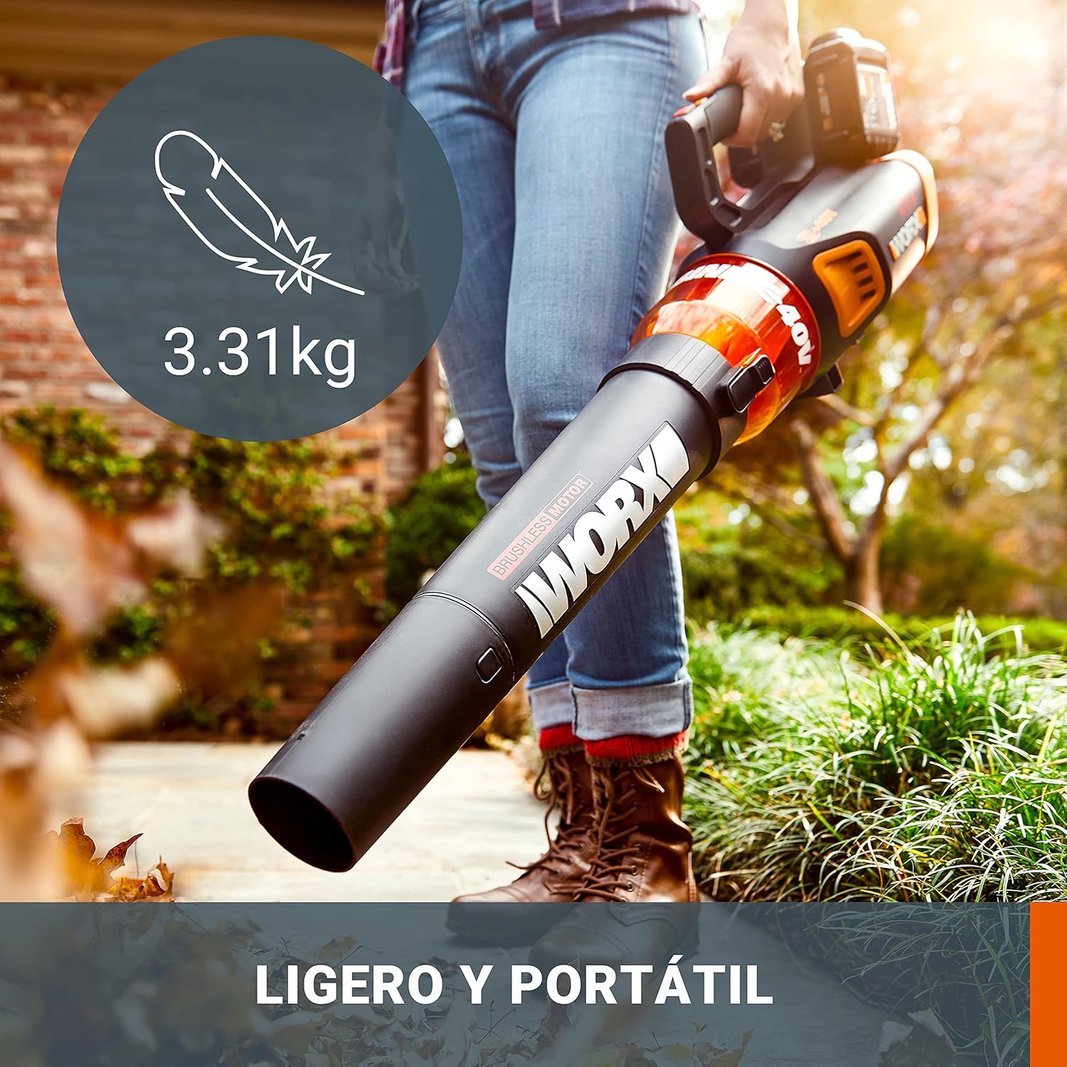 WORX WG584E.9 Akku Laubbläser 40V – Starker Brushless Motor – Turbinen Technologie - 145km/h Luftgeschwindigkeit - 12m³/min Luftmenge – leicht & kompakt – ohne Akku & Ladegerät - PowerShare kompatibel