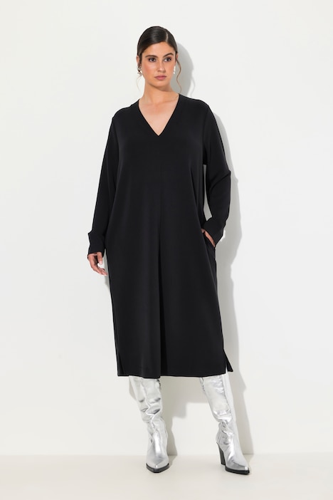 Sweatkleid, V-Ausschnitt, Langarm, Taschen, Modalmix
