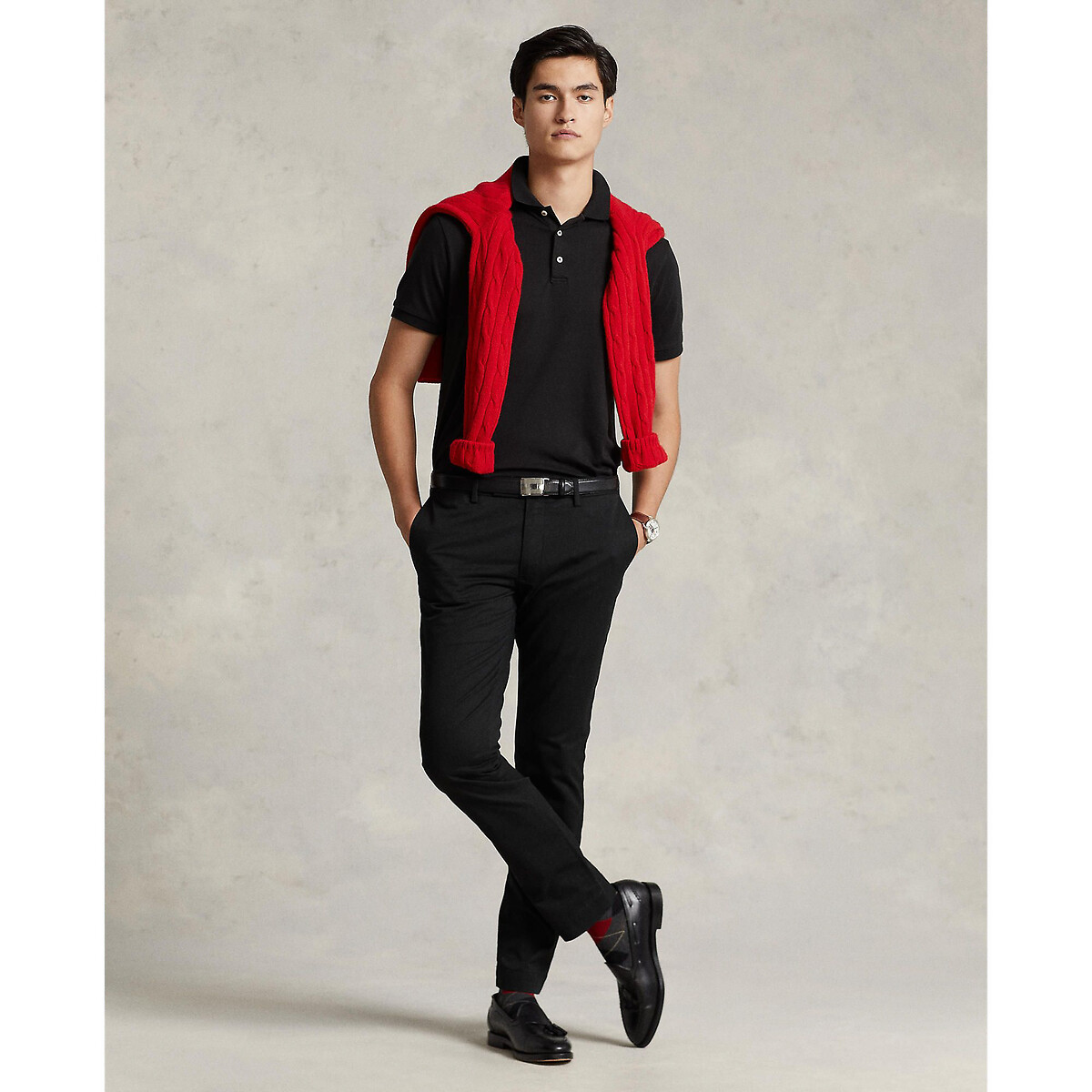 POLO RALPH LAUREN<br>Polo direita com corte personalizado em tricô interlock