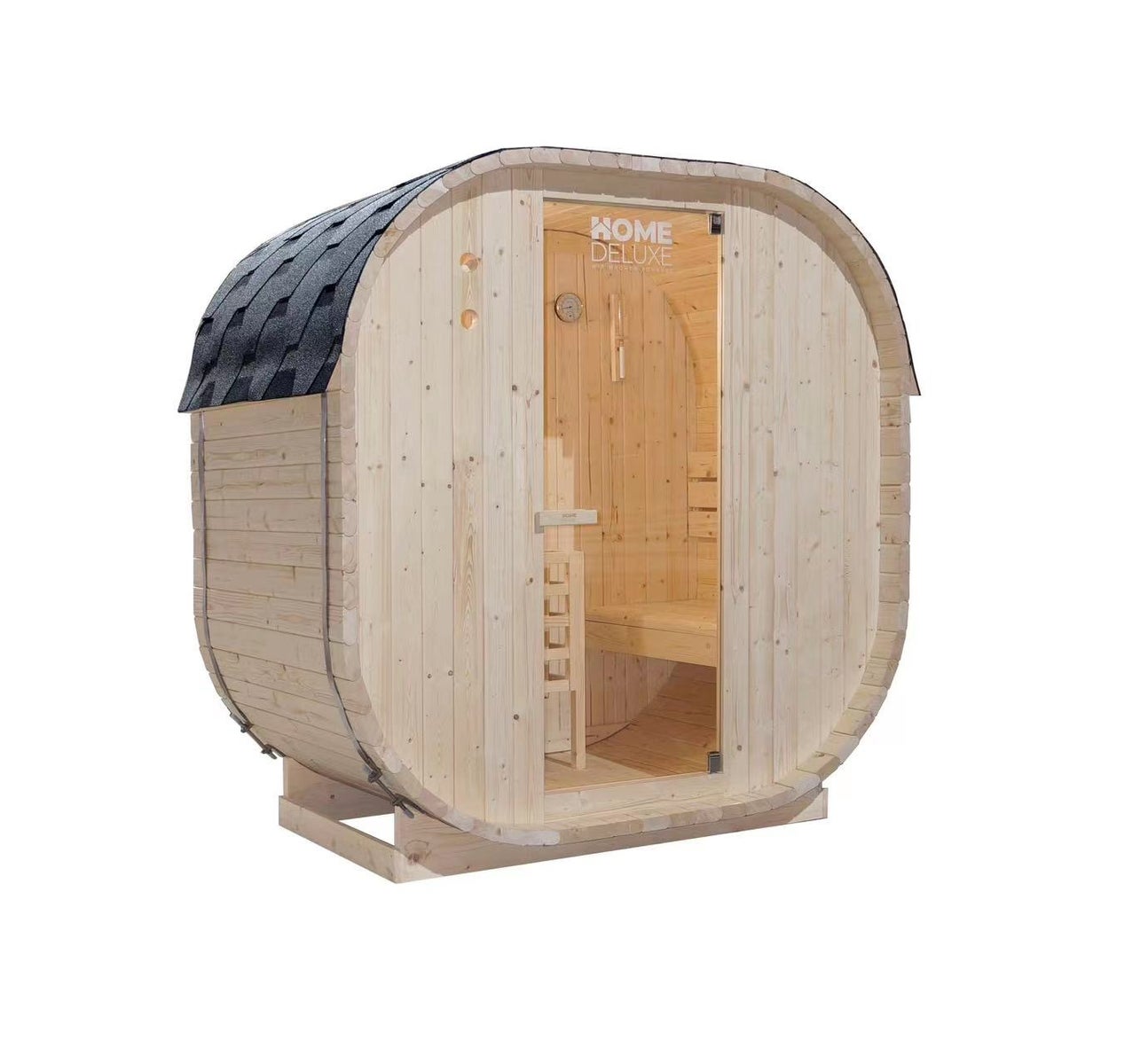Home Deluxe - Buitensauna CUBE M - Afmetingen: ca. 194 cm x 195 cm x 120 cm, Houtsoort: Sparrenhout - incl. saunakachel en saunatoebehoren | Tuinsauna, buitensauna, saunavat voor 2 personen