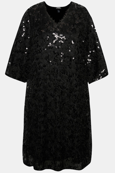 Kleid, Fransen, Pailletten, V-Ausschnitt, 3/4-Arm
