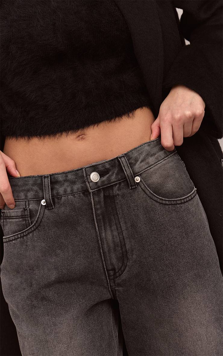 Gris Clair Jean Droit Bleu Moyen À Ourlet Brut