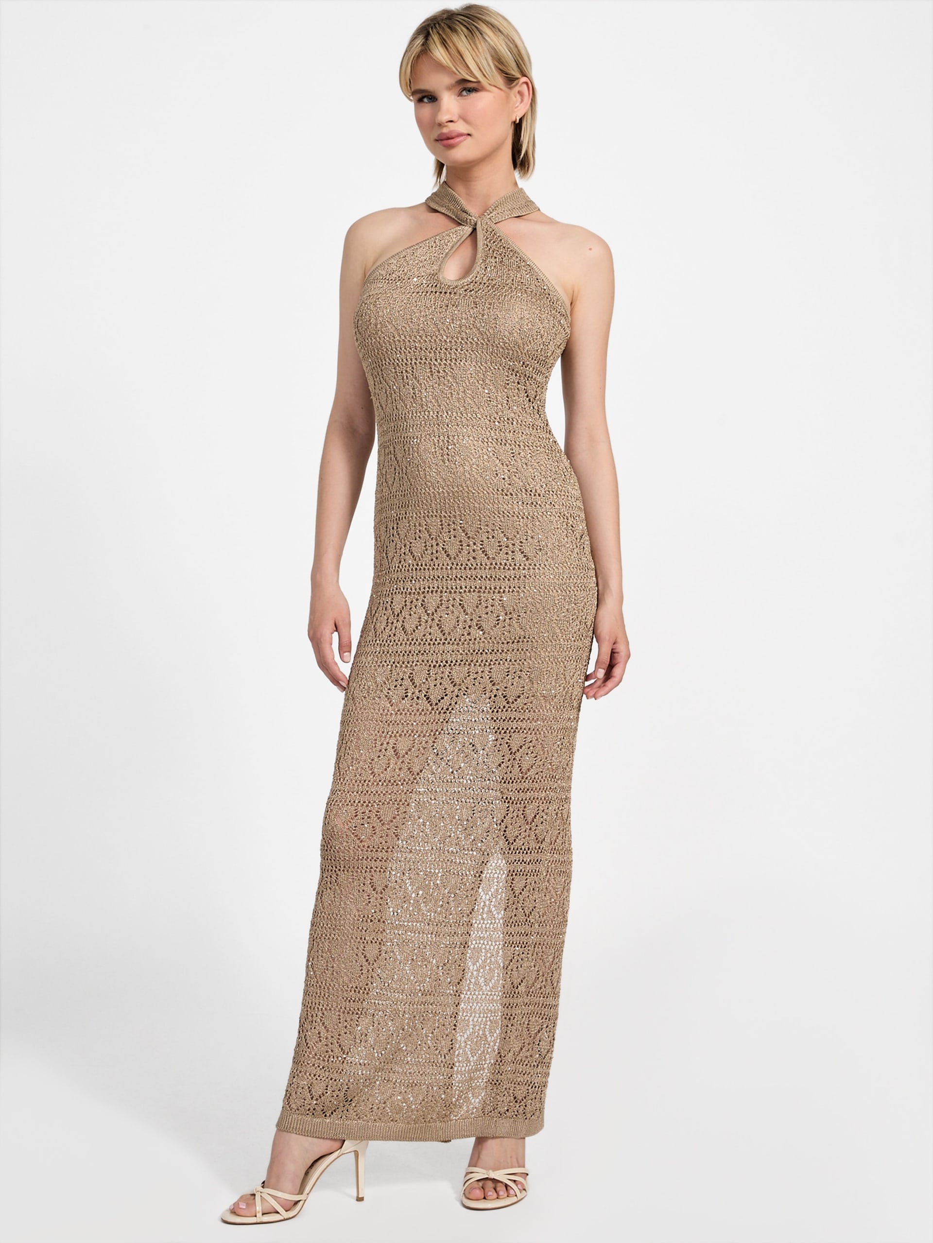 Vestido longo Cynthia com decote em forma de fechadura