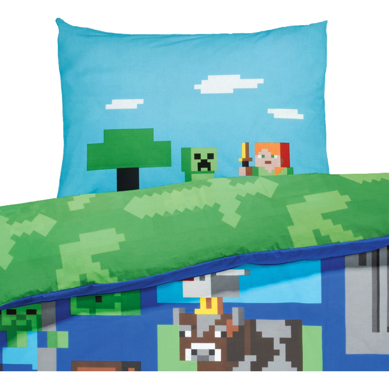 Bettwäsche Renforcé Minecraft grün-blau