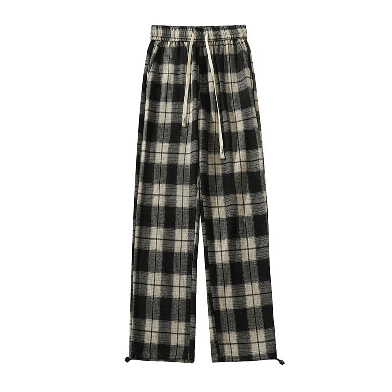 Obikan - Geruite rechte broek met trekkoordtaille