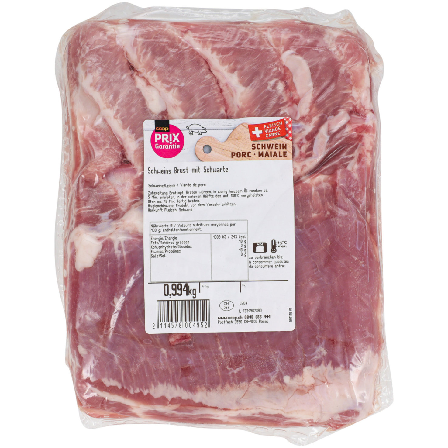 Prix Garantie Schweinsbrust ohne Bein ca. 1.3kg