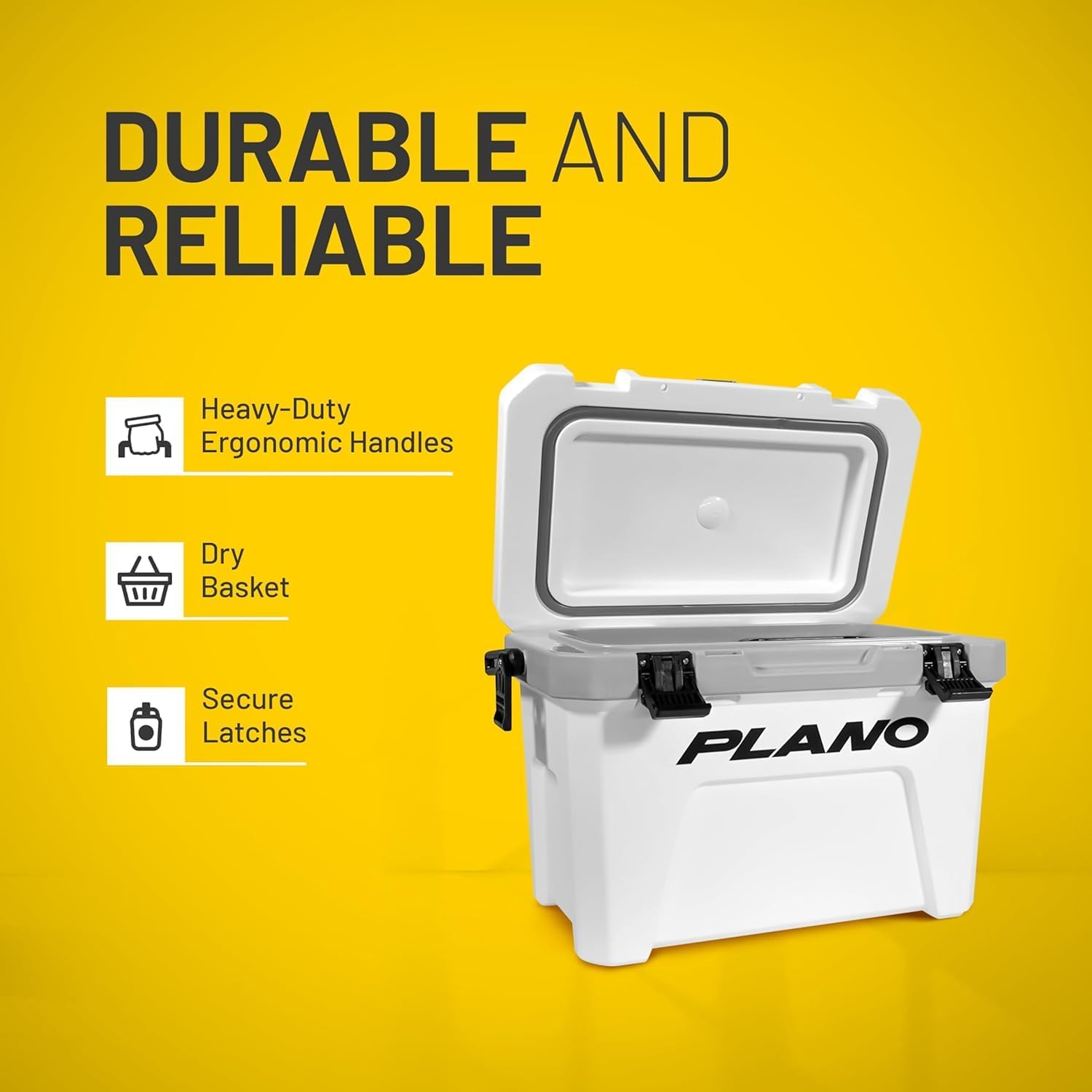 Plano Frost 21-Quart Hard Cooler, Includes Dry Basket, Small, White and Black, Durable, Insulated Ice Chest for Camping, Fishing, and Tailgating
