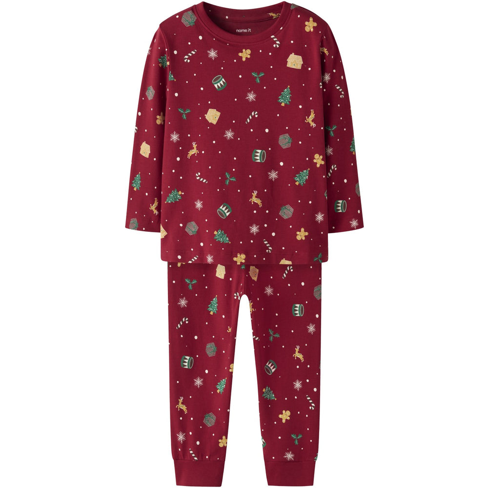 Køb Name It Jule Nattøj sæt Jester Red Xmas AOP