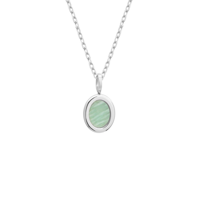 Collier médaille ovale amazonite argent 925 femme - gravure ÉTOILE