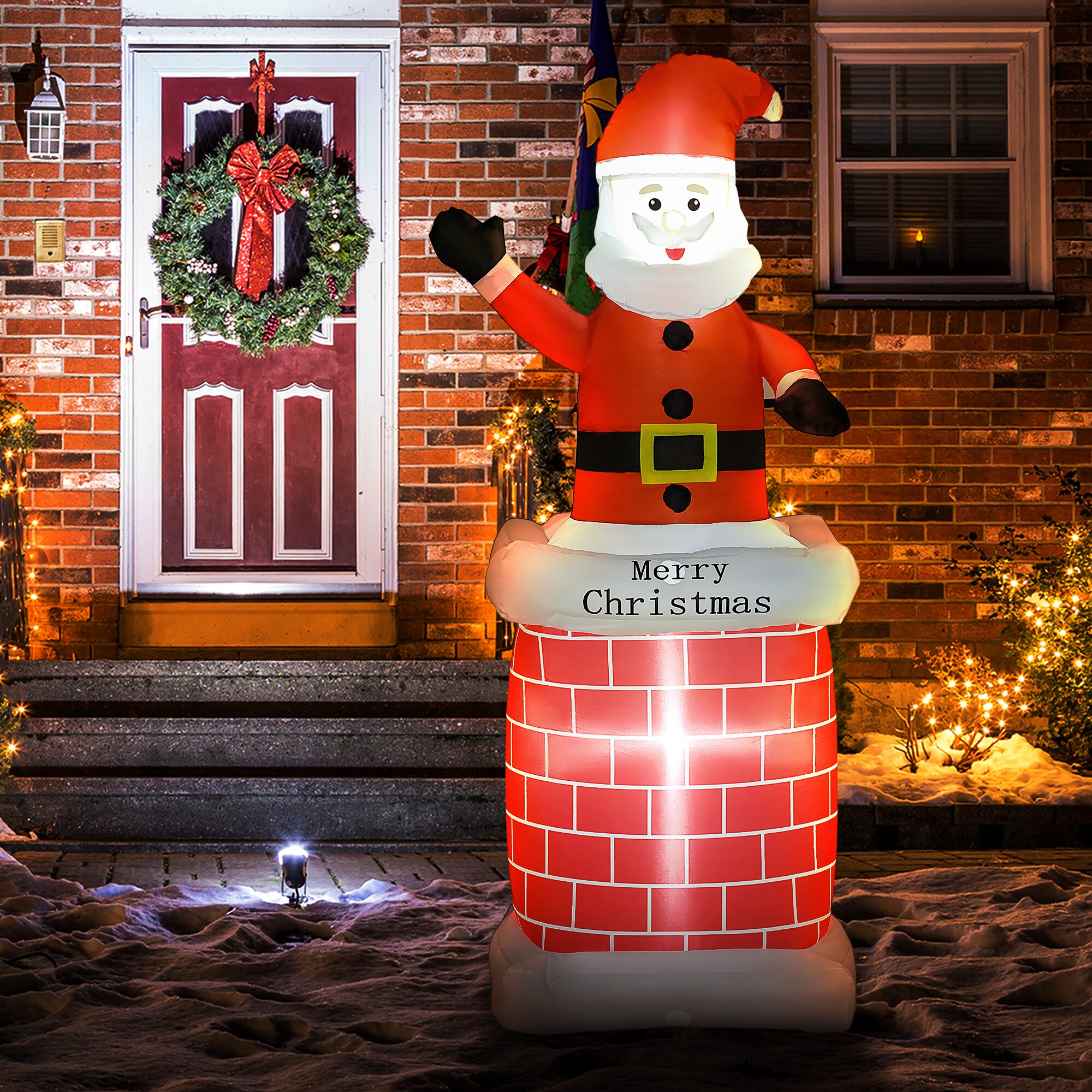 HOMCOM Weihnachtsmann mit Schornstein Deko mit LED-Beleuchtung bunt 80L x 70B x 210H cm