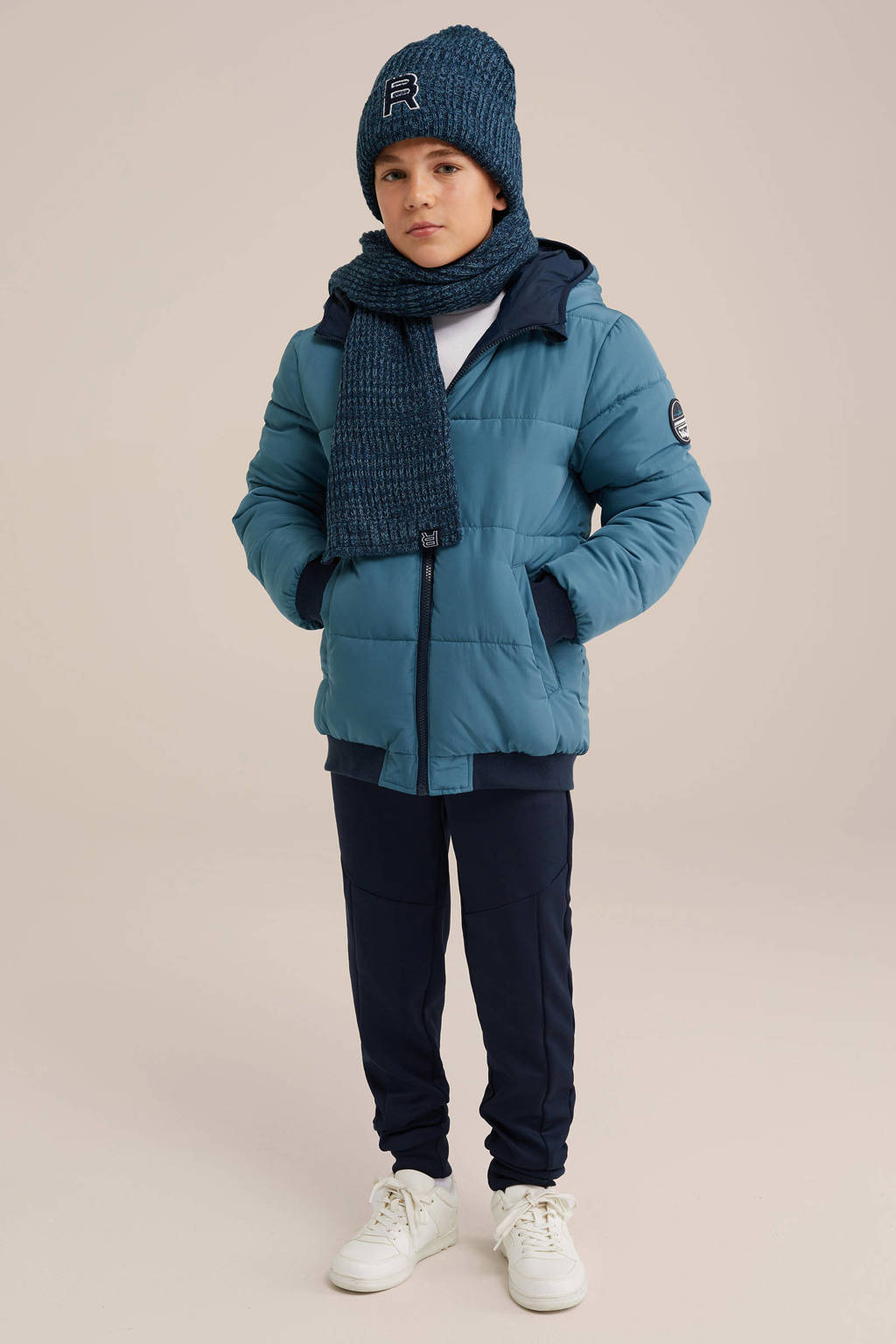 WE Fashion reversible gewatteerde winterjas blauw/donkerblauw/lichtblauw