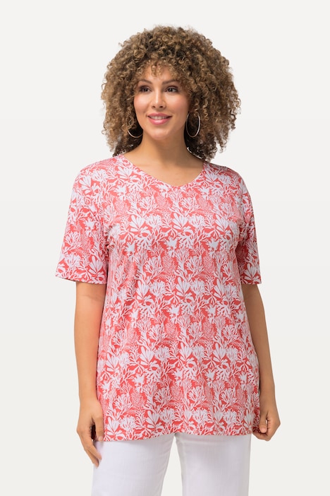 T-Shirt, maritimer Druck, A-Linie, V-Ausschnitt, Halbarm