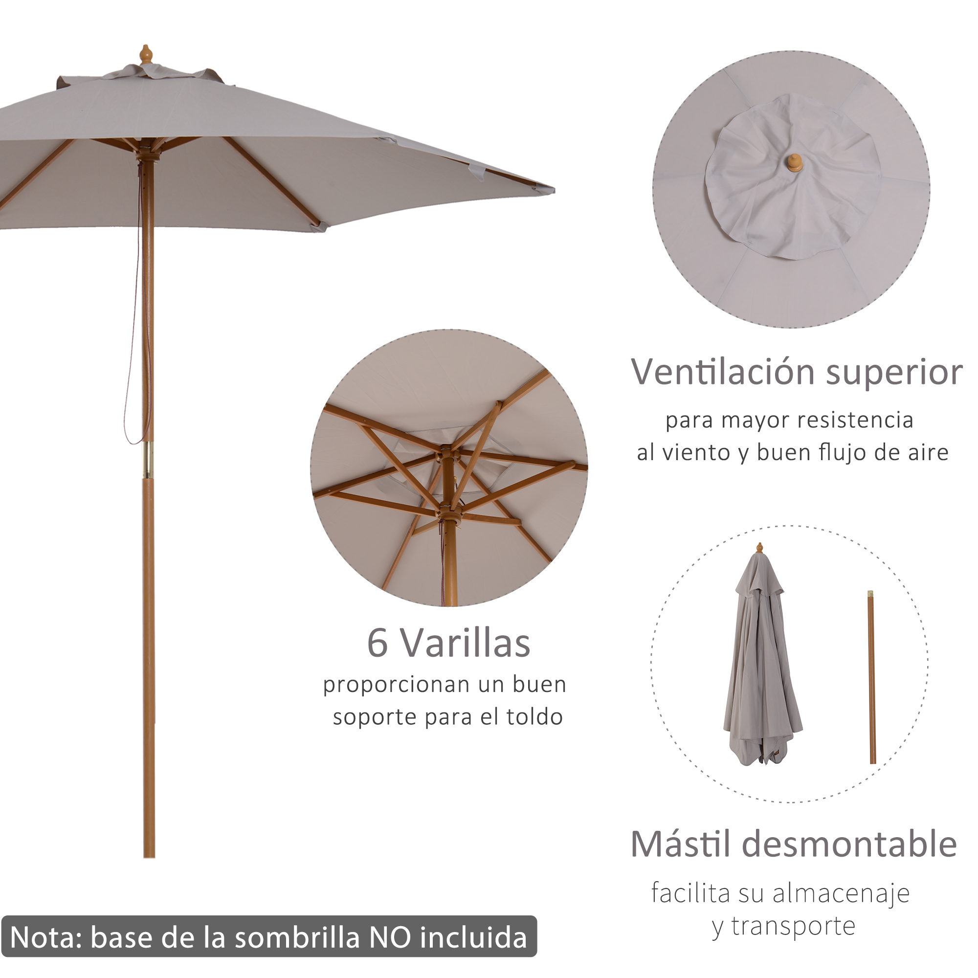 Guarda-sol de jardim cinza Outsunny