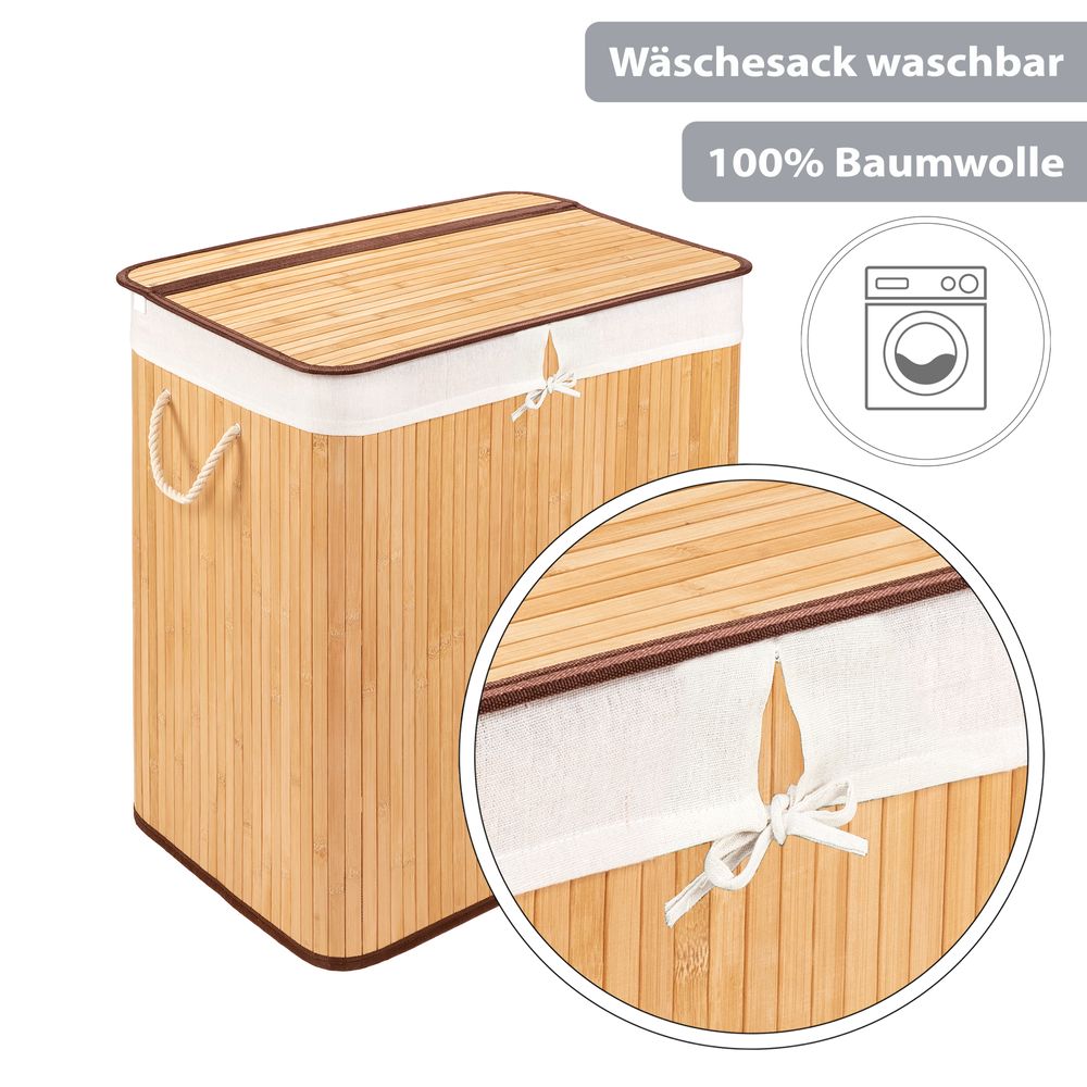 PANA®ECO Bambus Wäschekorb mit Deckel • Wäschebox Holz mit herausnehmbaren Wäschesack • Faltbarer Wäschesammler waschbar • Badezimmer Wäschetruhe • 100% Bambus • versch. Farben und Größen