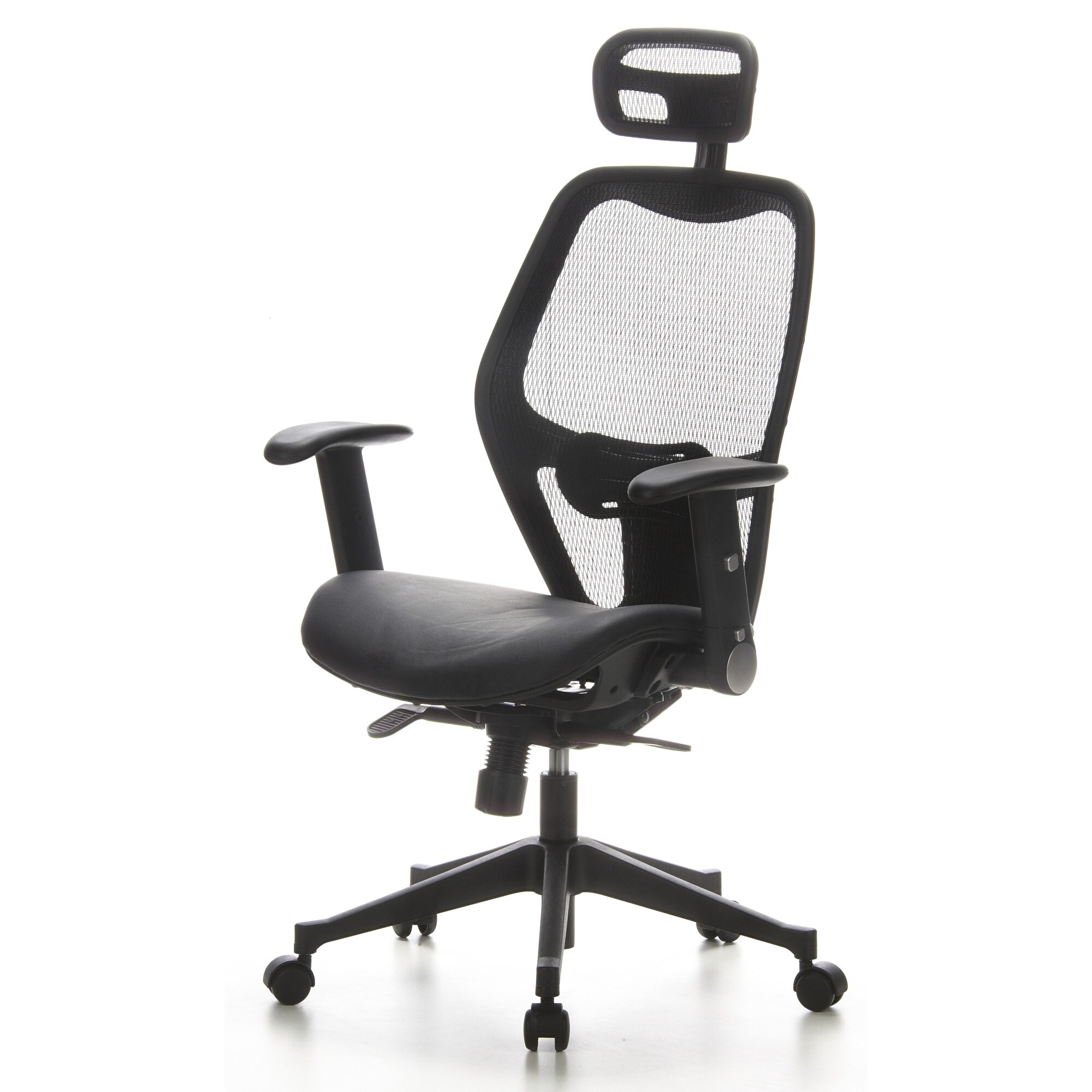 Profi Bürostuhl AIR-PORT Netzstoff/Leder mit abklappbaren Armlehnen hjh OFFICE