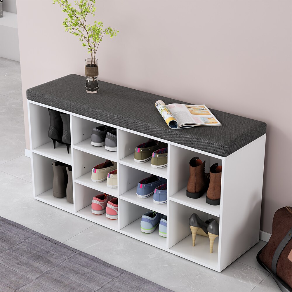 Vicco Schuhbank Tamara Weiß, 104 x 53,5 cm, Bank für Flur mit Fächer und Auflage