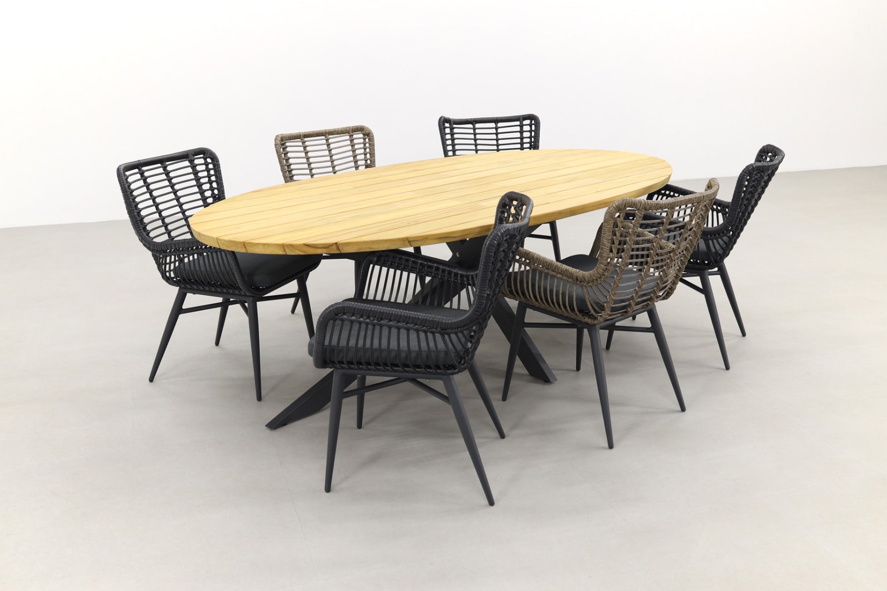 VDG Jasmine black-naturel|Prado Ellips 240x115 cm. tuinset - 7 delig