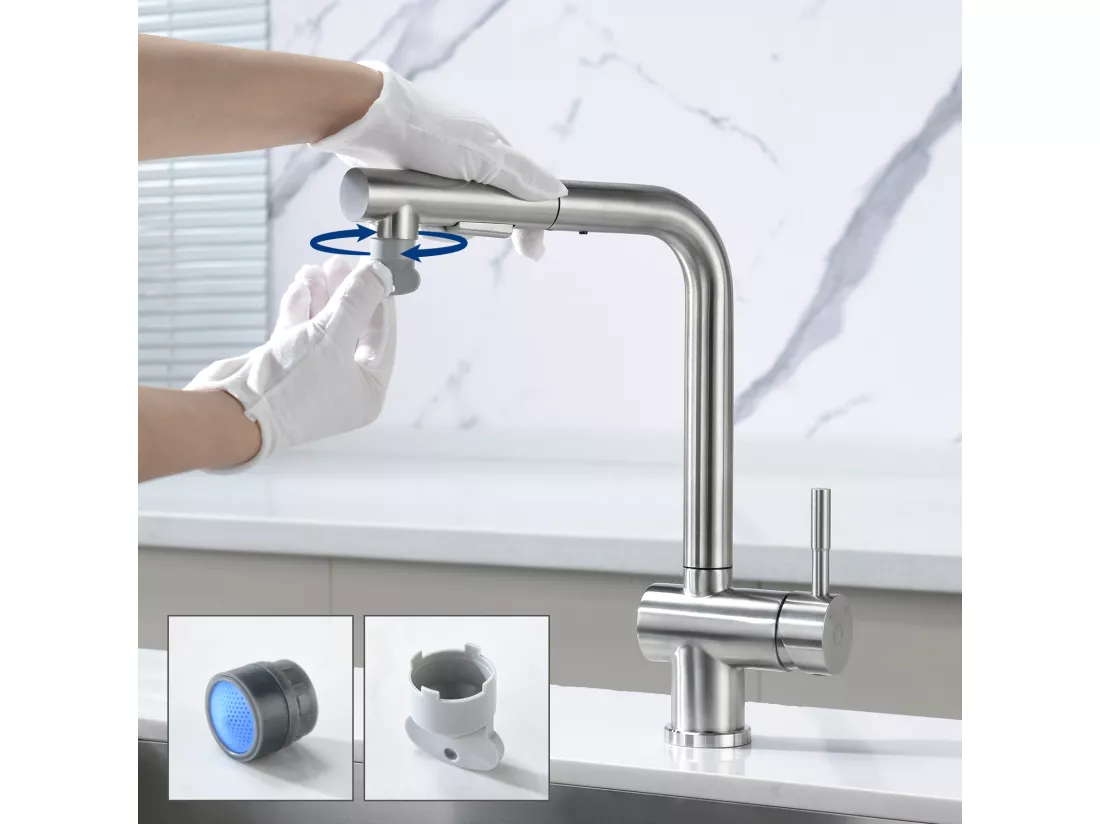 2PCS Cecipa max Robinet Cuisine Extractible - Mitigeur de Evier 2 modes de pulvérisat - rotatif à 360° - Brossé,EU Modèle