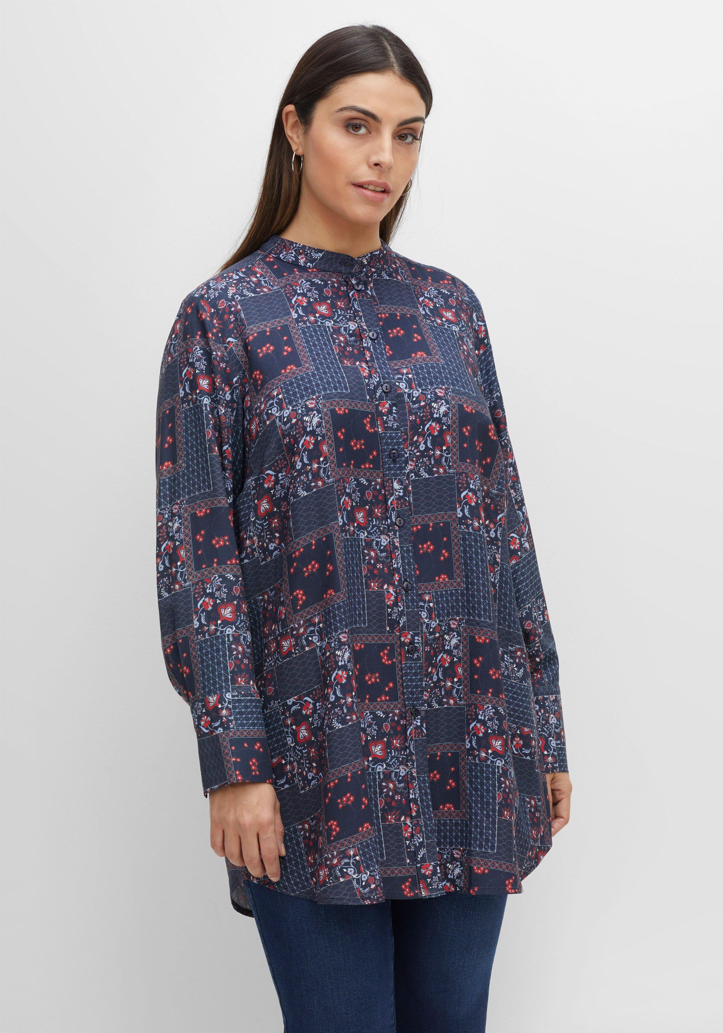 Longbluse mit Patchwork-Print, weich fließend