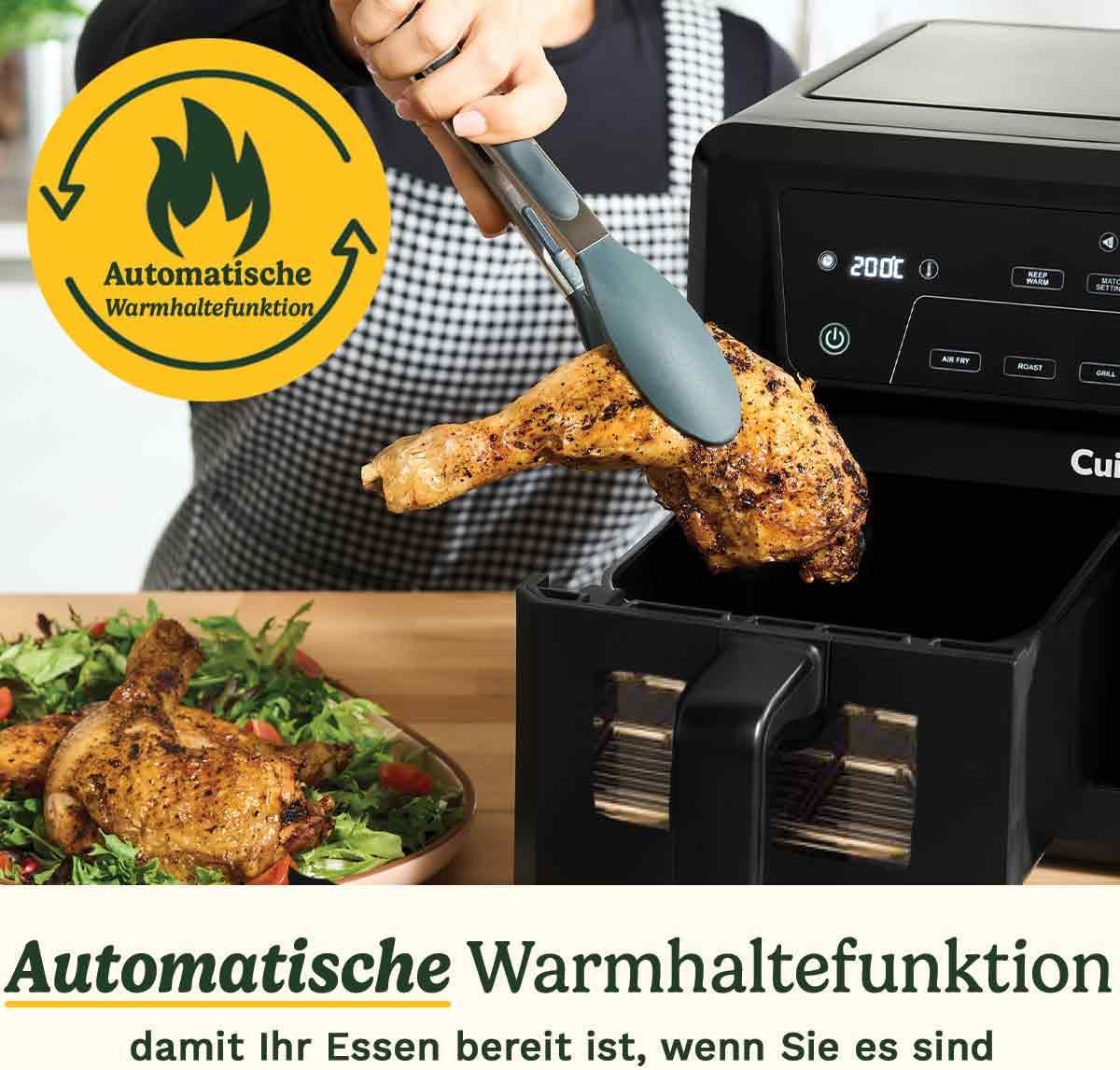 Cuisinart XXL Zweizonen-Heißluftfritteuse| PFAS Frei | Chemiekalien frei,| Braten, Grillen, Backen, Dehydrieren und Warmhalten | 2 kammern| 2 x 5.2L - 8+ portionen| Spülmaschinenfeste Teile, Schwarz