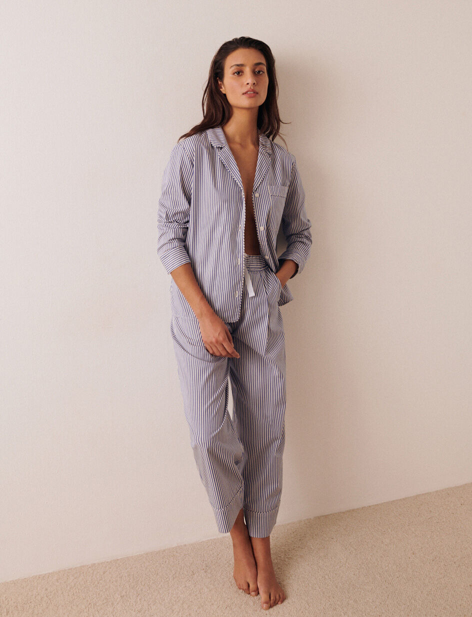 Veste de pyjama - milleraie bleu franc