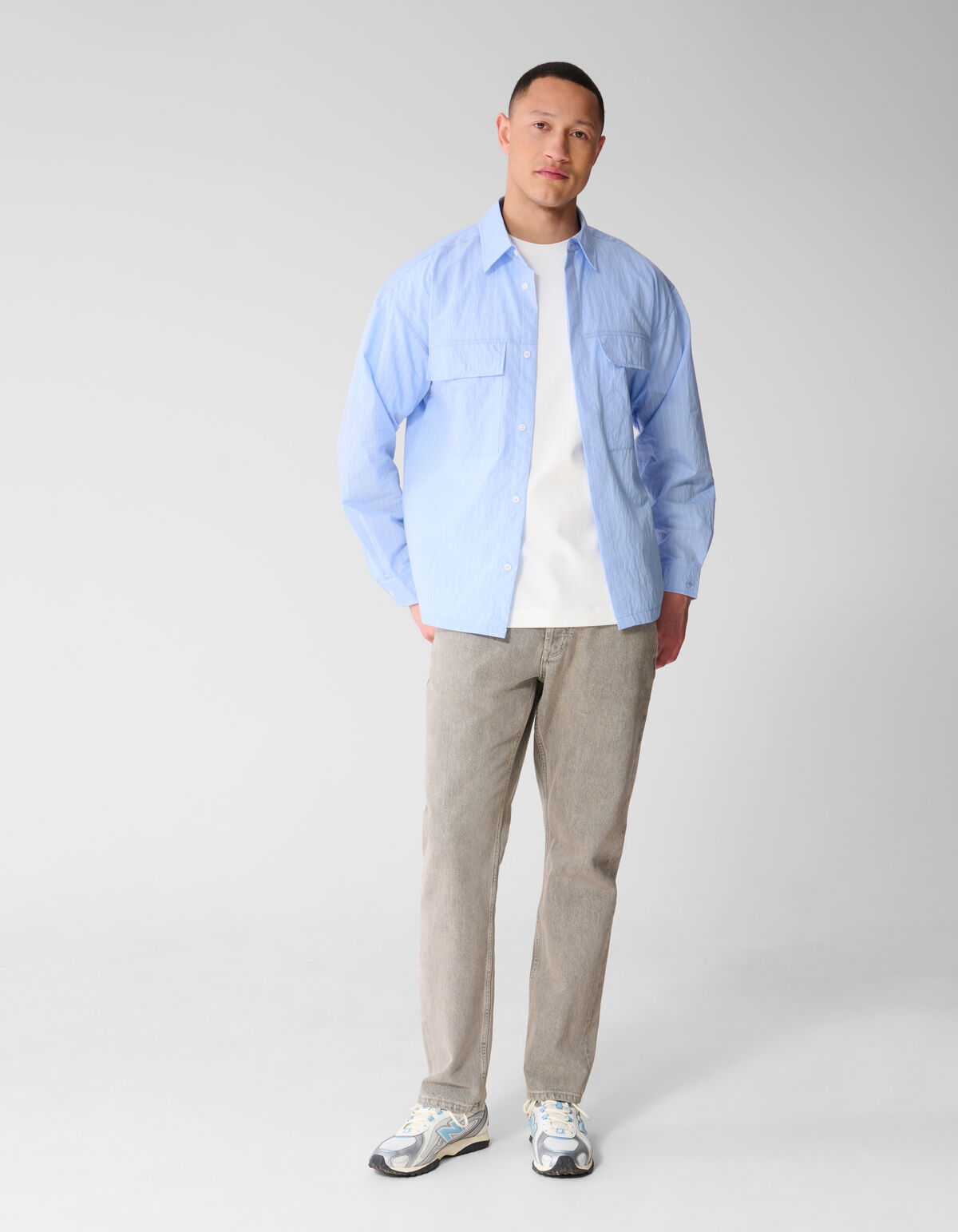 Relaxed Fit Pinstripe Overhemd Lichtblauw
