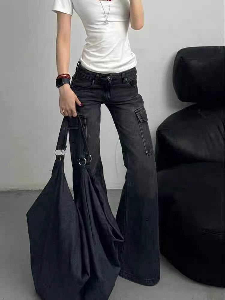 Rosesand - Low Rise Washed Pocket Straight-Fit Boot-Cut Jeans