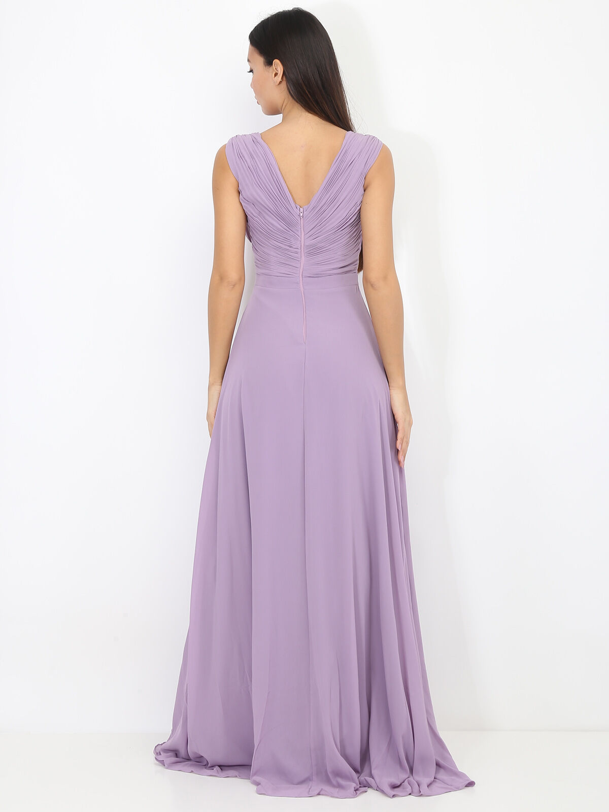 Robe longue drapée avec fente- Violet clair