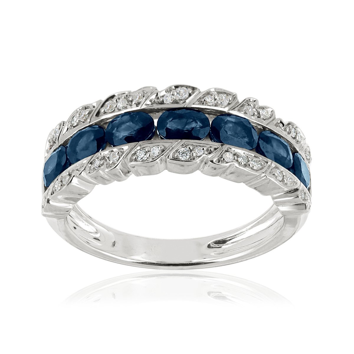 Bague or 750 blanc saphir et diamant