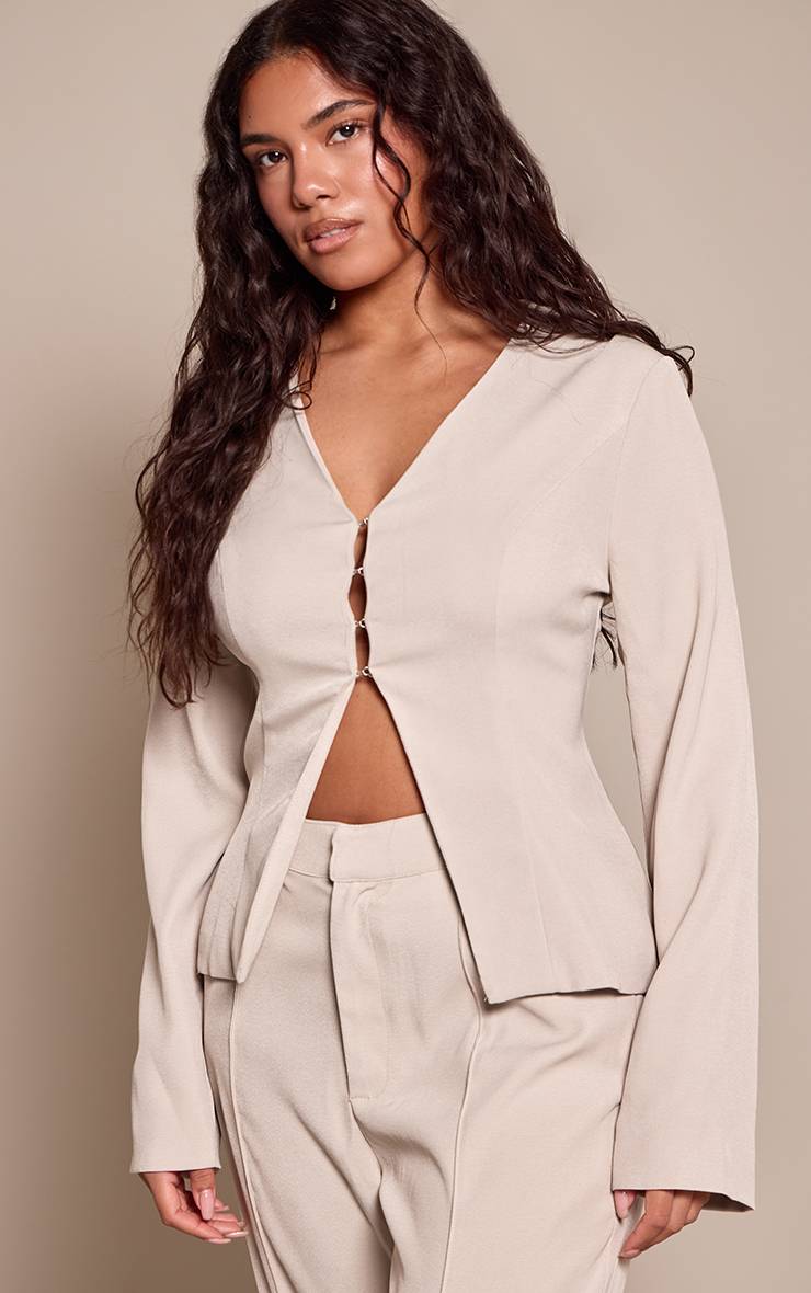 Gris Pierre Blazer Ajusté À Agrafes Et Œillets Sculptant
