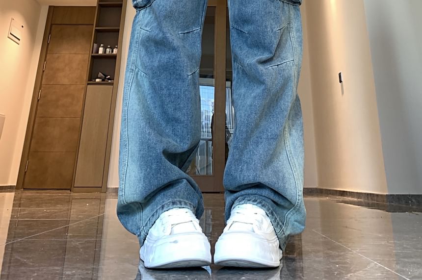 Porstina - High Rise Washed Loose Fit Cargo Jeans