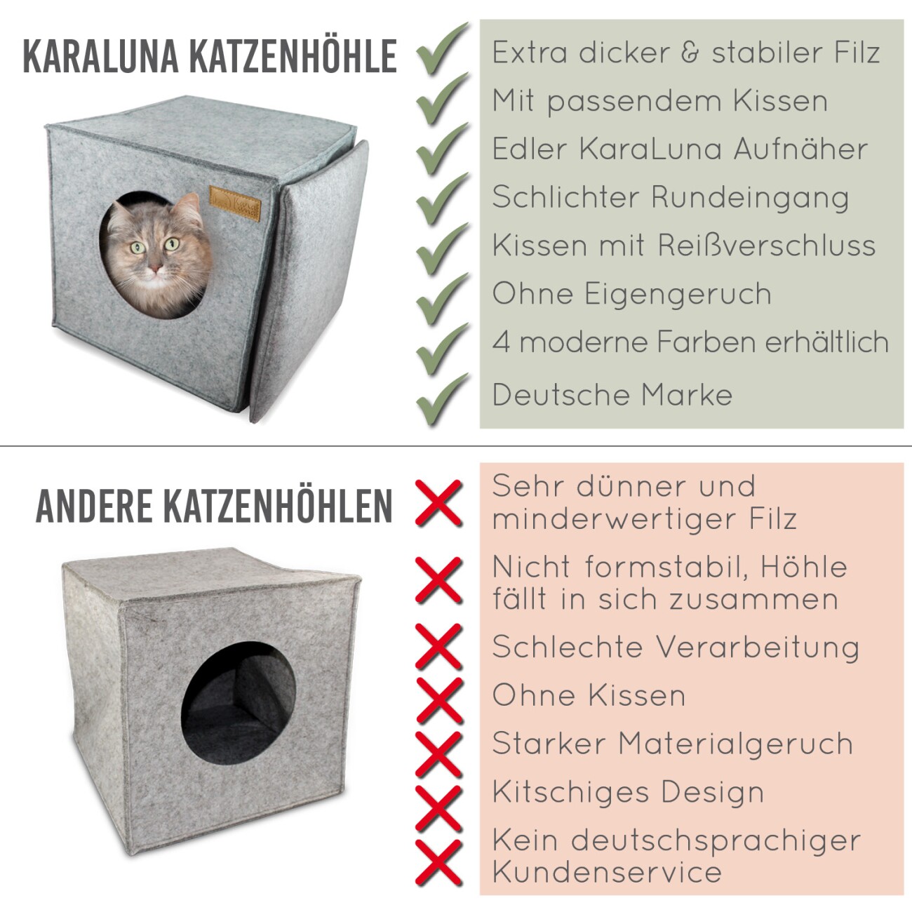 KaraLuna Katzenhöhle aus Filz fürs Regal hellgrau