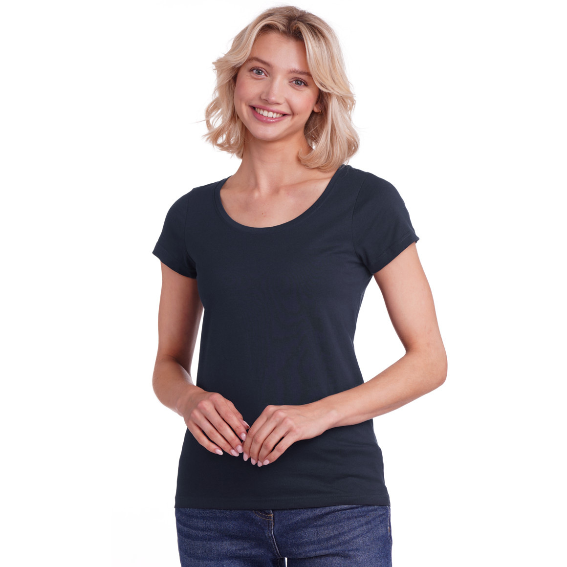 Famy 3 Damen T-Shirts im Basic-Look hellblau / dunkelblau / weiss