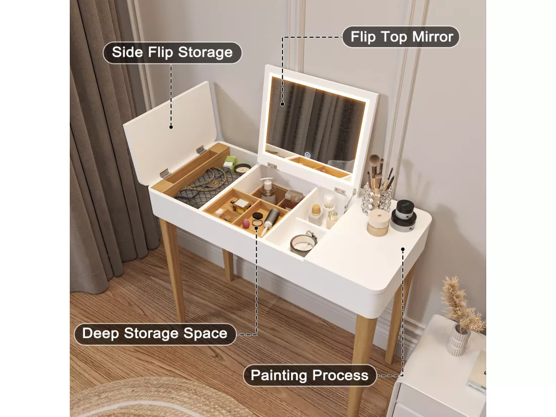 Coiffeuse, coiffeuse, coiffeuse avec miroir, coiffeuse avec lampe, coiffeuse en un, laquée, blanche