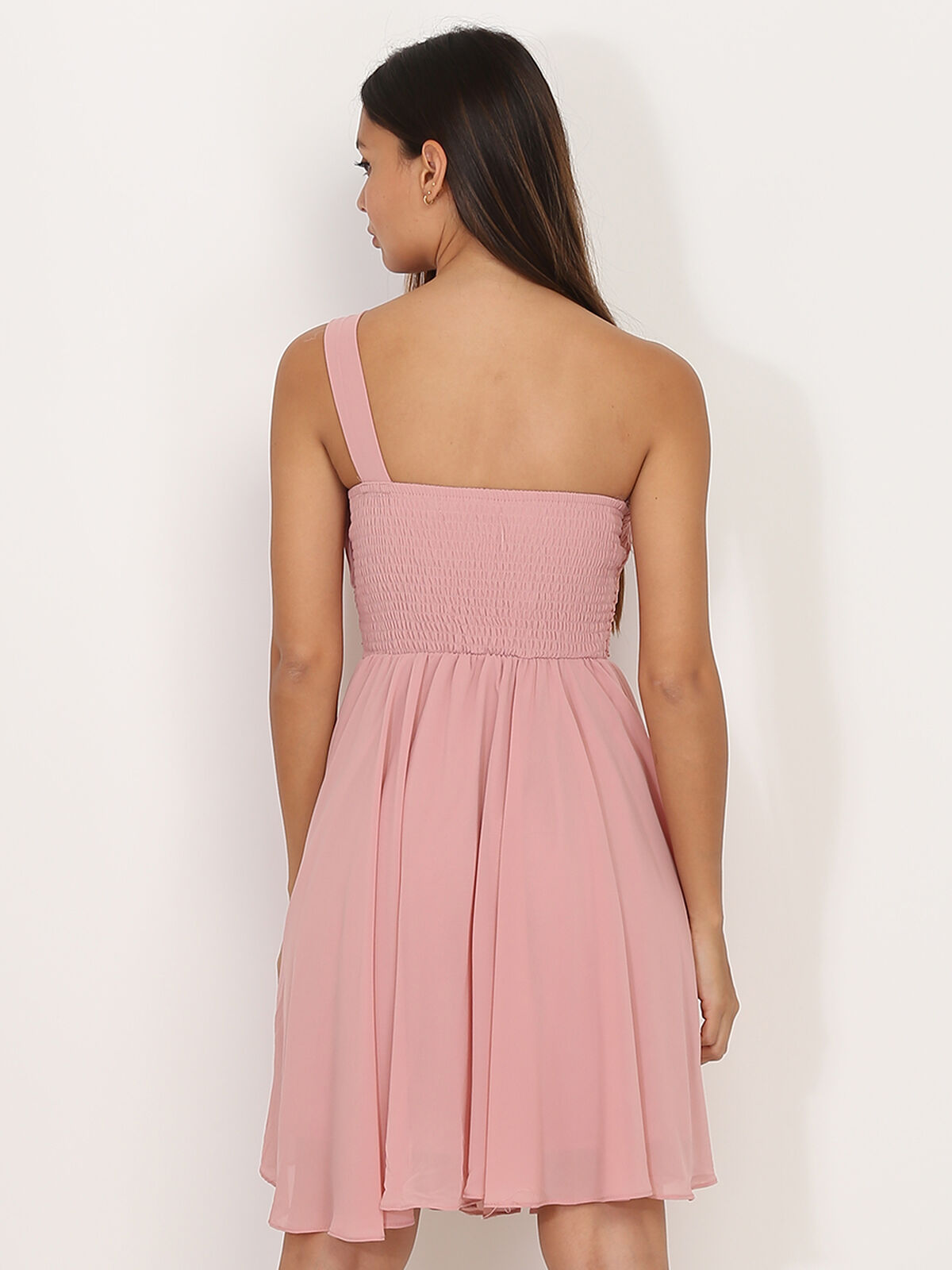 Robe asymétrique drapée- Vieux rose