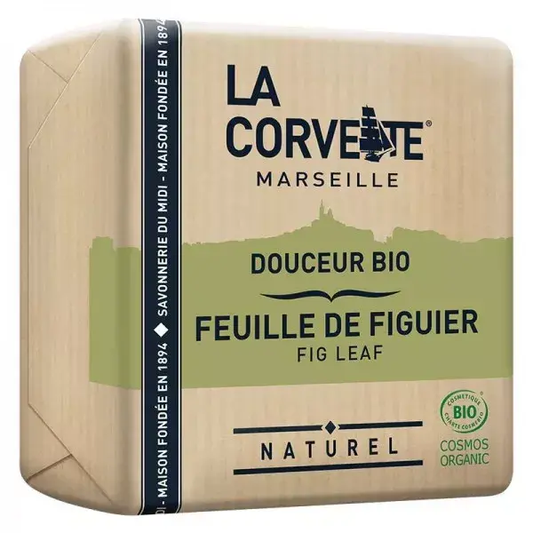 Sabonete orgânico suave La Corvette Marseille com folha de figo 100g
