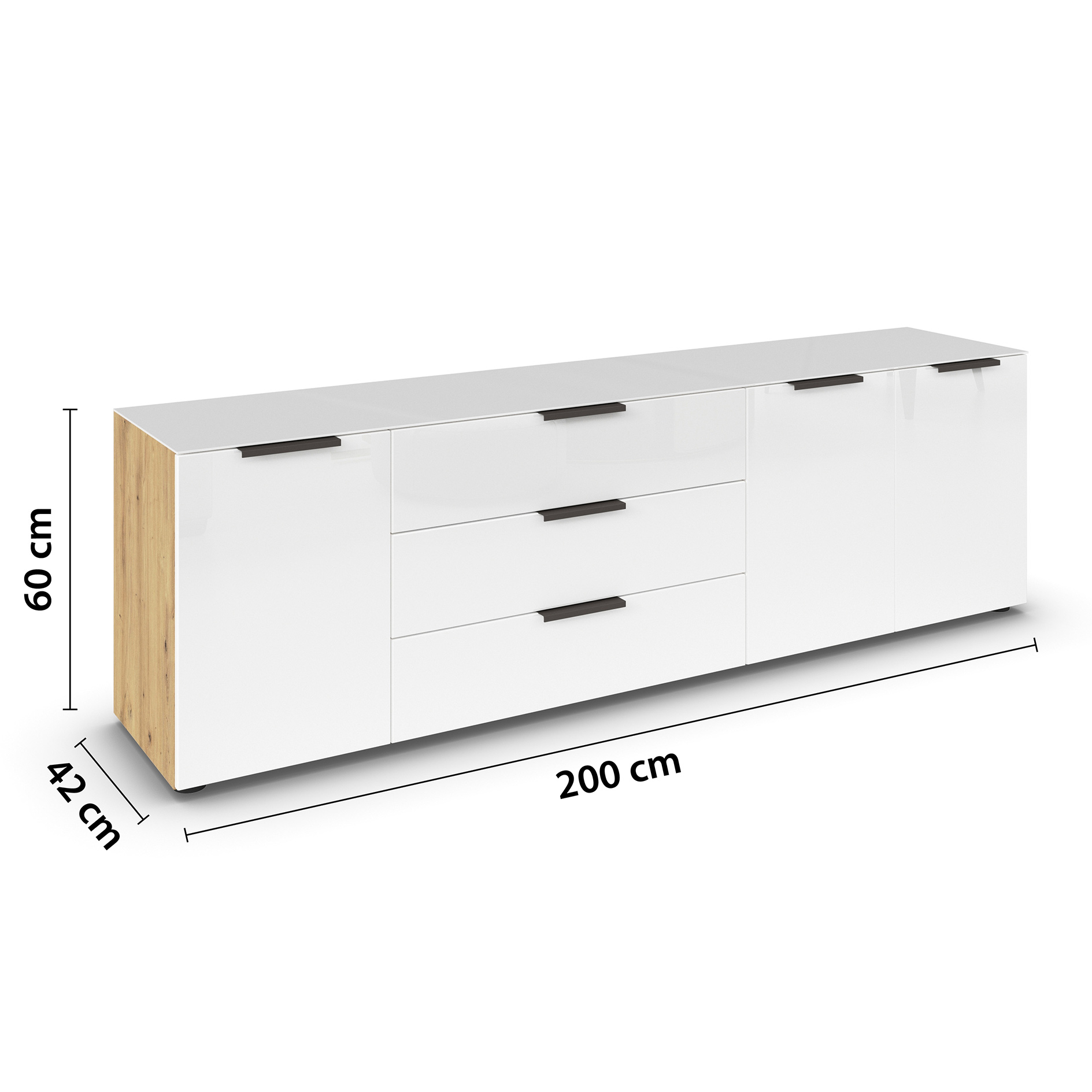 Lowboard - Artisan Eiche - weiß - Glasfront - 199 cm