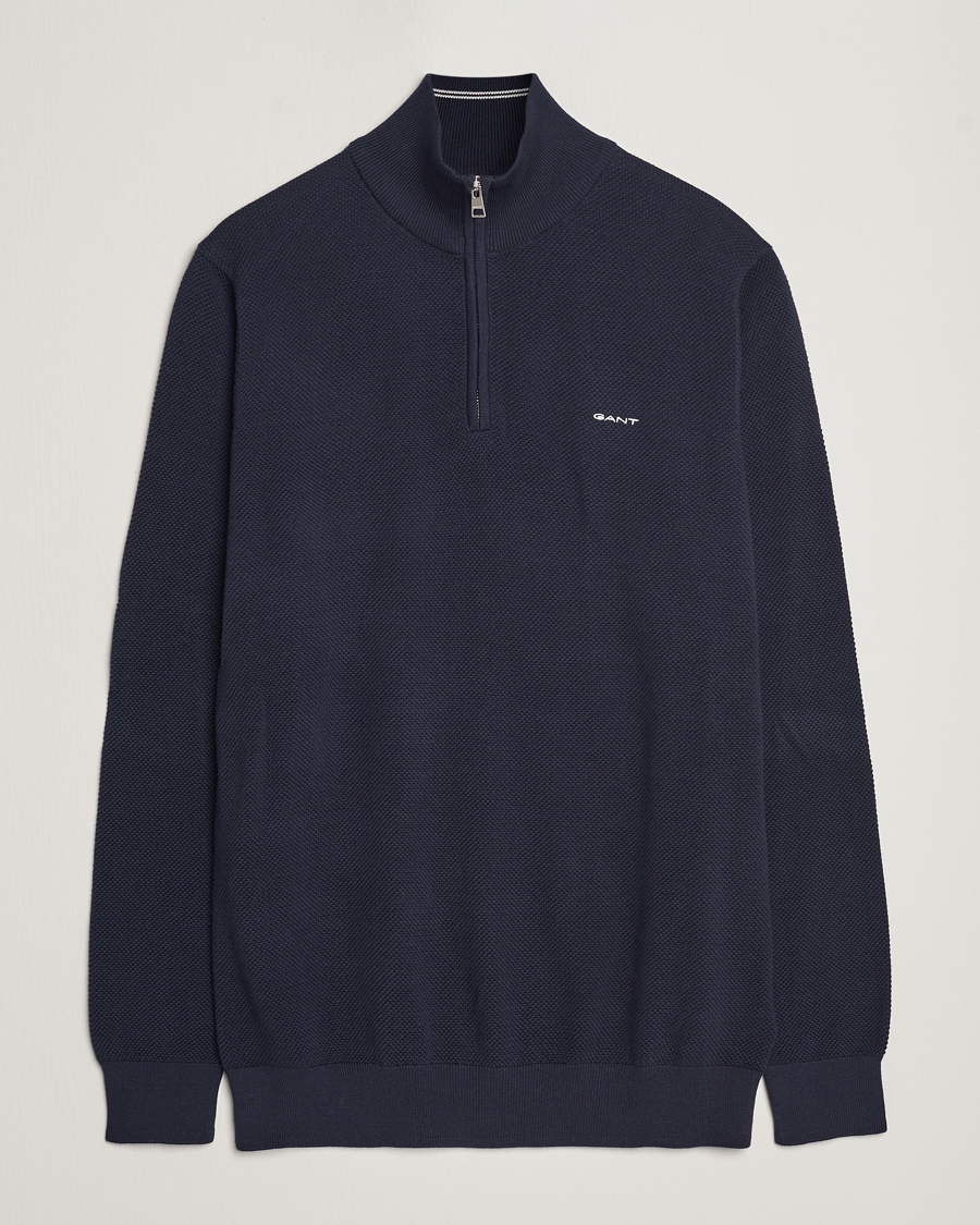 GANT Cotton Pique Half Zip Evening Blue