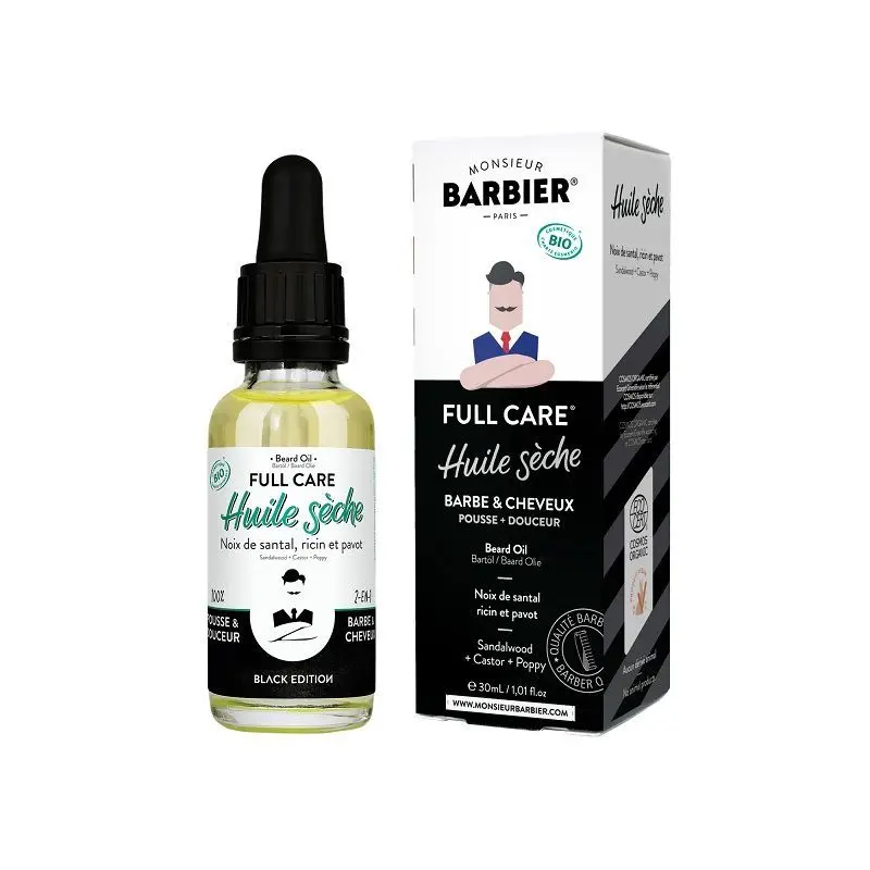 Monsieur Barbier - Black Edition Huile Barbe & Cheveux BIO 30ml - Huile pour barbe
