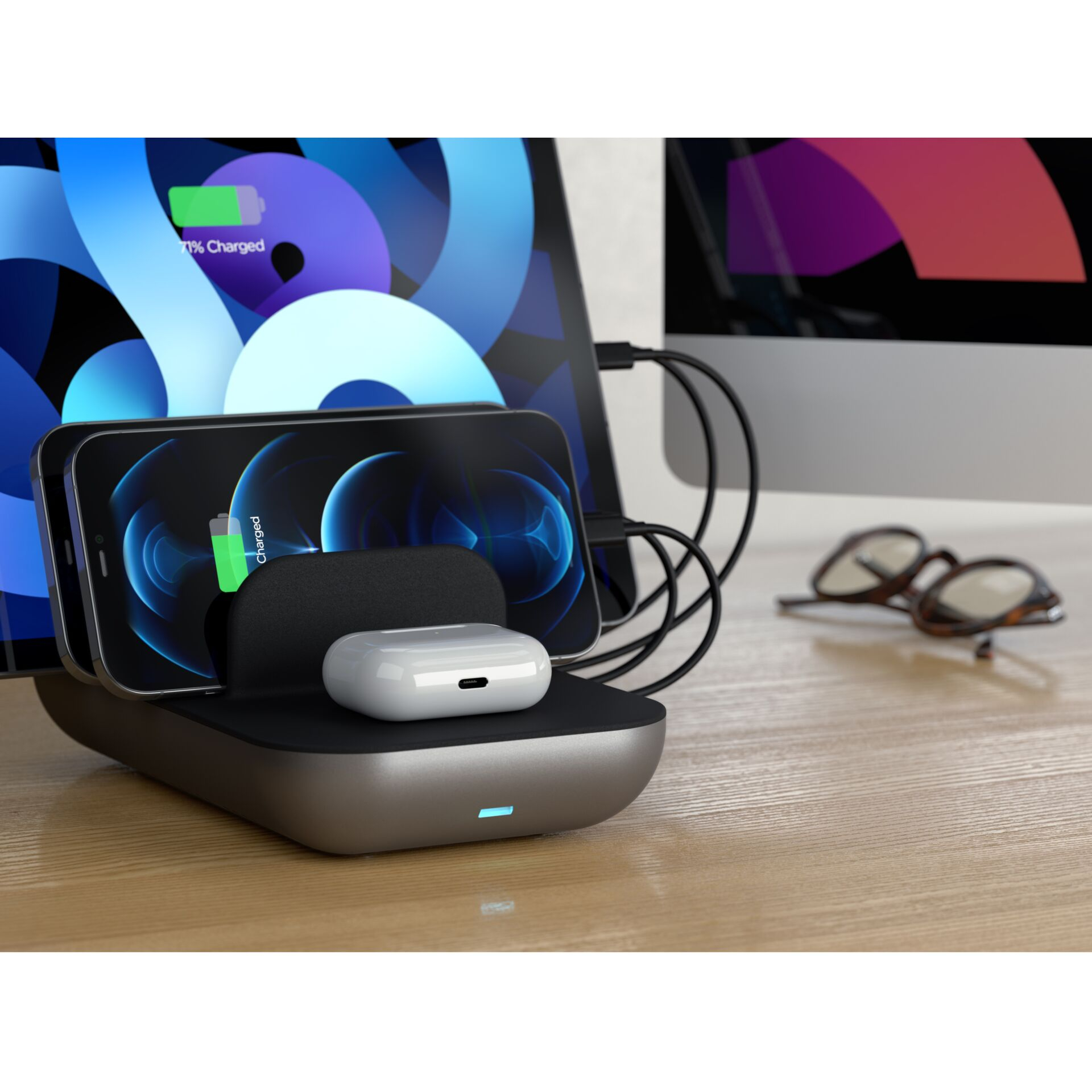 (70W) Qi Wireless Ladepad   4-fach USB Multi-Dockingstation Ladestation Halterung (ST-WCS5PM-EU) - Space Gray