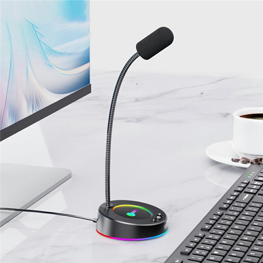 LECOO (by Lenovo) - (1.5m) USB Mikrofon für Macbook / Laptop / PC mit RGB Beleuchtung (MC01S) - Schwarz