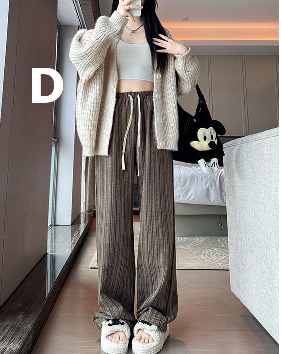 evanesce - Herringbone High Rise Drawstring Knit Wide Leg Pants