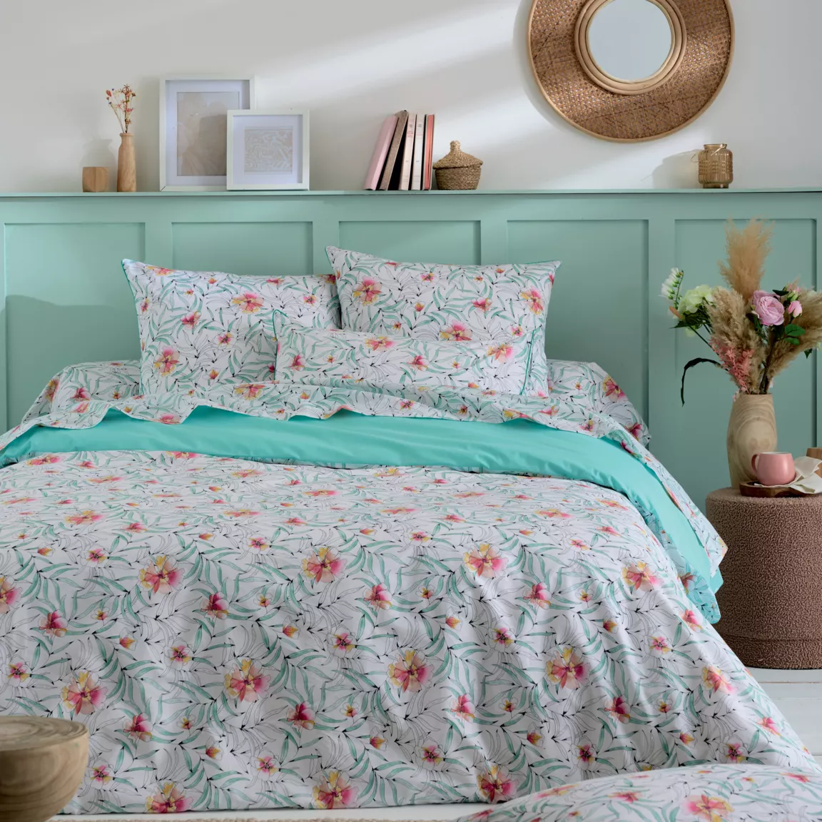 Taie d'oreiller carrée percale de coton (65 x 65 cm) Roxane Multicolore