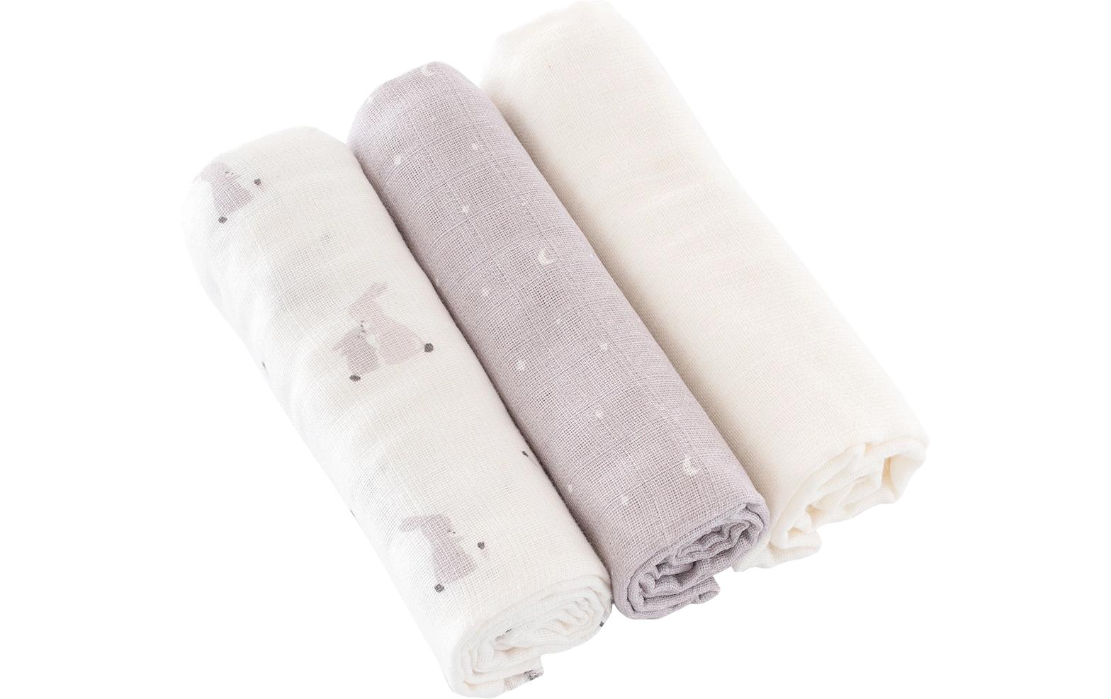 Mulltuch Hophop Bunny grau 3er Set, 80 x 80 cmKuschelweiche Stoffwindeln mit zeitlosem Sternchenprint