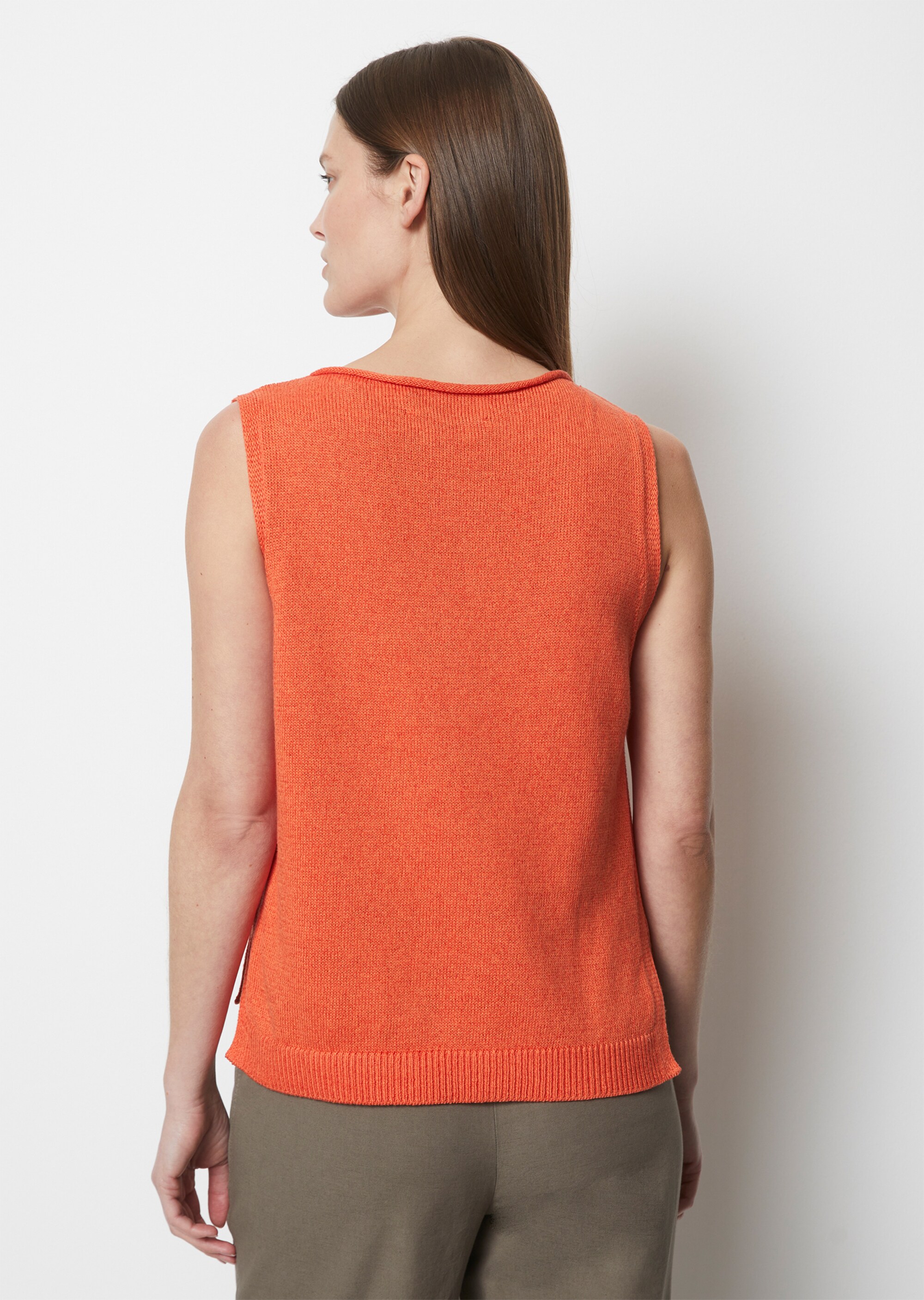Ärmelloser Strickpullover regularaus Leinen-Mix